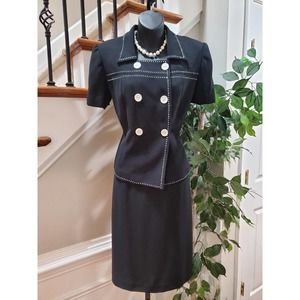 Danny&Nicole Women Black Polyester Double Breasted Blazer & Skirt 2 Pcs Suit 10